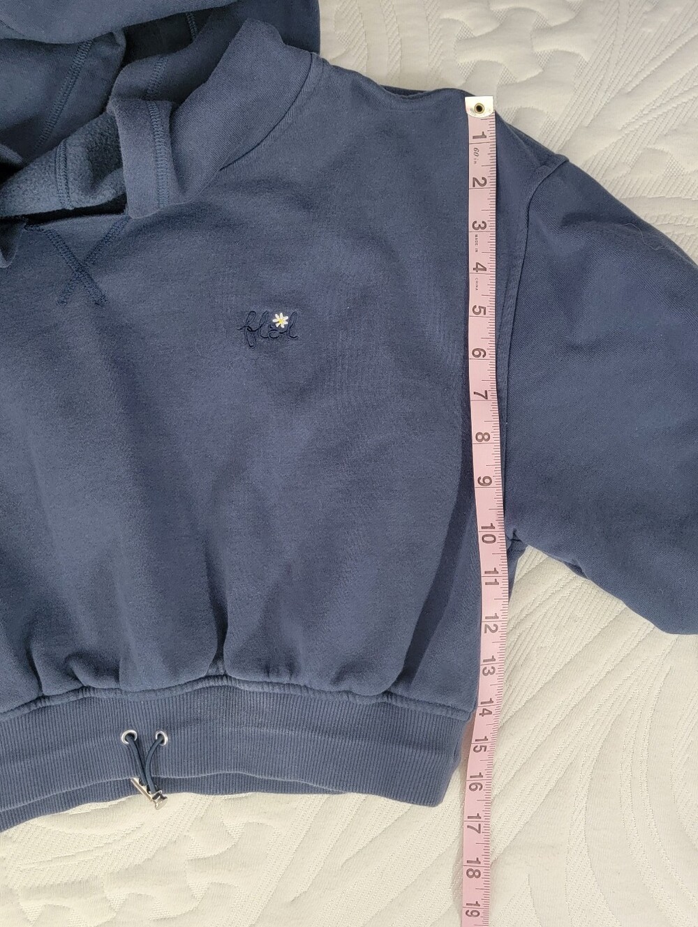 For Love And Lemons Slate Blue Cropped Hoodie Cinched Waist Hem Size Medium - Picture 12 of 12